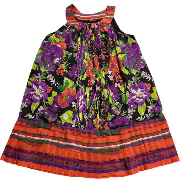 NWT Lane Bryant Swing Dress Tank Sleeveless Floral Pleated Plus Size 16 Orange - Picture 1 of 10